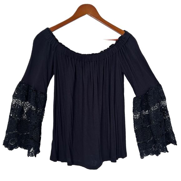 LOFT Tops - Loft Blouse Women S Navy Lace Off Shoulder Flowy Dressy Boho Fairy Goth Romantic